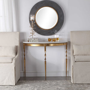 Antique Gold Demilune Console Table with Marble Top