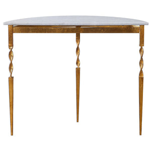 Antique Gold Demilune Console Table with Marble Top