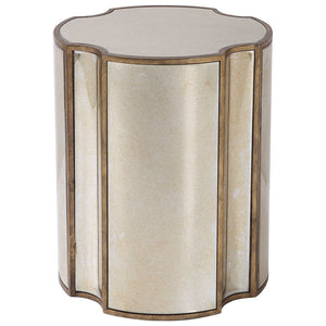 Quatrefoil Brass Accent Table with Antiqued Mirror Surfaces