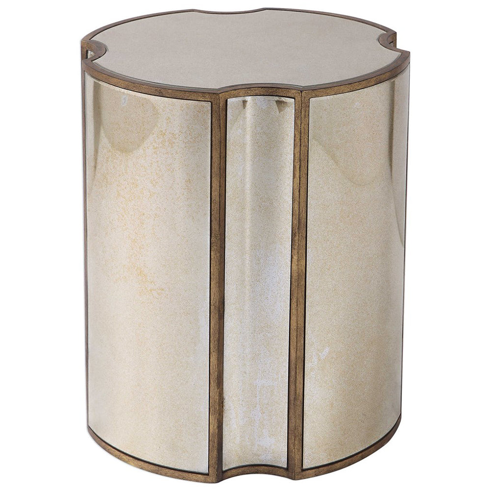 Quatrefoil Brass Accent Table with Antiqued Mirror Surfaces