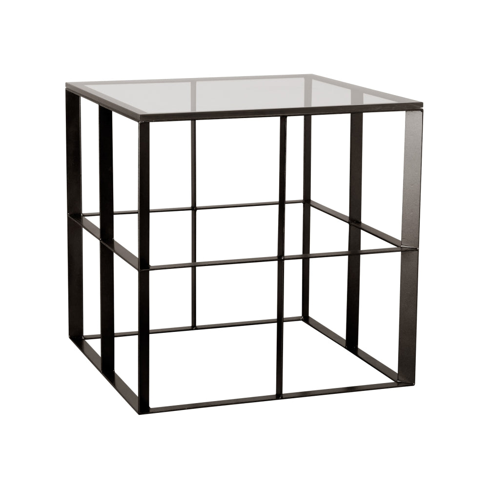 Black Square Milo End Table - Glass Top