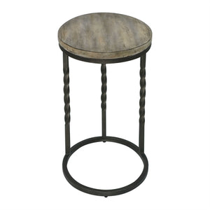 Rustic Cantilevered Accent Table – Wrought Iron & Acacia