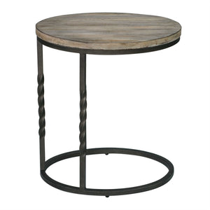 Rustic Cantilevered Accent Table – Wrought Iron & Acacia