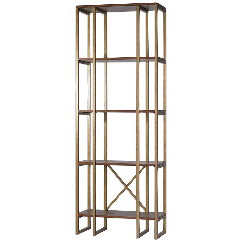 Transitional 4-Shelf Etagere in Brushed Antique Gold