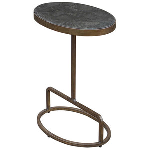Modern Iron Frame Accent Table with Oval Bluestone Top