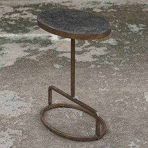 Modern Iron Frame Accent Table with Oval Bluestone Top