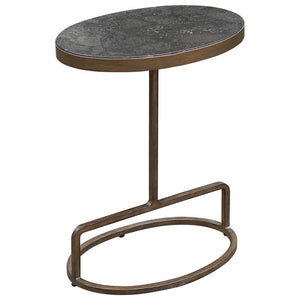 Modern Iron Frame Accent Table with Oval Bluestone Top