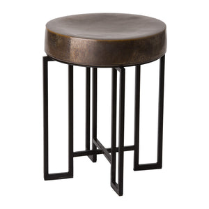 Gatsby Round Metal Stool with Gunmetal Ceramic Top - Black Powdercoat