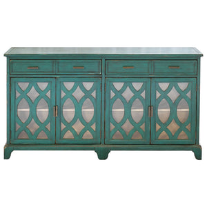 Four Door Cabinet with Lattice Work & Glass Panels