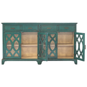 Four Door Cabinet with Lattice Work & Glass Panels