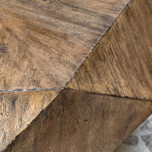 Multifaceted Hexagonal Mango Wood Coffee Table – Honey