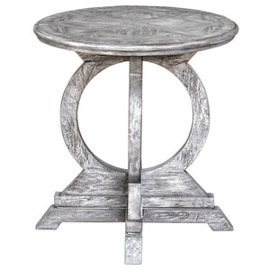 Circle Motif Distressed Mango Wood Accent Table