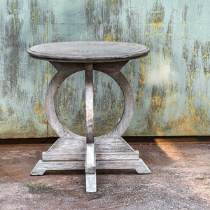Circle Motif Distressed Mango Wood Accent Table