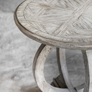 Circle Motif Distressed Mango Wood Accent Table