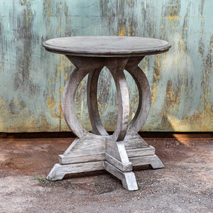 Circle Motif Distressed Mango Wood Accent Table