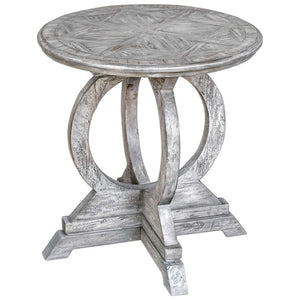 Circle Motif Distressed Mango Wood Accent Table