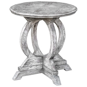 Circle Motif Distressed Mango Wood Accent Table
