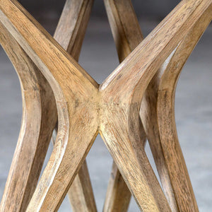 X-Motif Hardwood Accent Table with Round Limestone Top