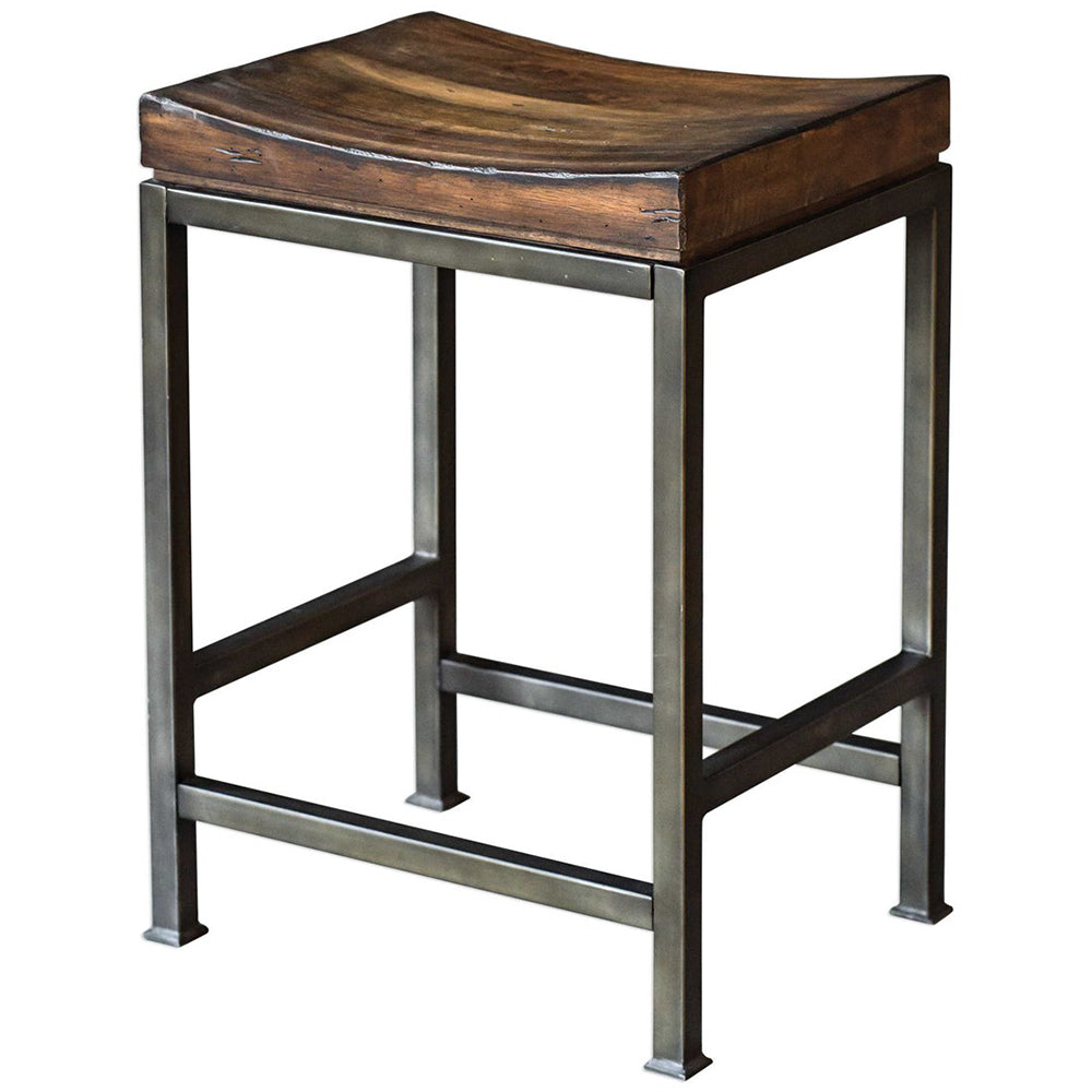 Industrial Counter Stool with Solid Hardwood Seat