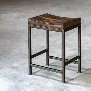 Industrial Counter Stool with Solid Hardwood Seat