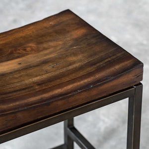 Industrial Counter Stool with Solid Hardwood Seat