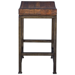 Industrial Counter Stool with Solid Hardwood Seat