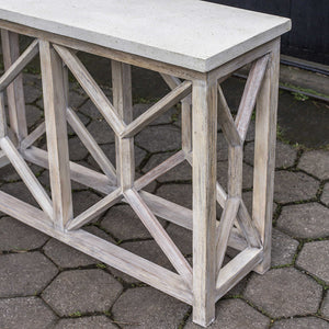 Mixed Wood Console Table with Stone Top
