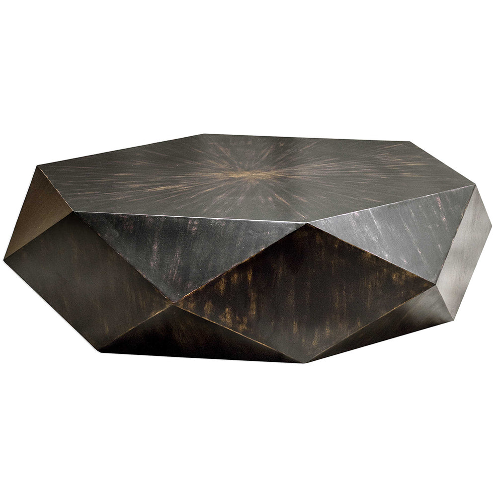 Multifaceted Hexagonal Mango Wood Coffee Table – Black