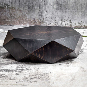 Multifaceted Hexagonal Mango Wood Coffee Table – Black