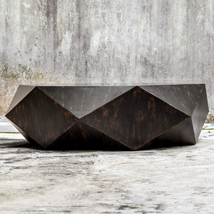 Multifaceted Hexagonal Mango Wood Coffee Table – Black