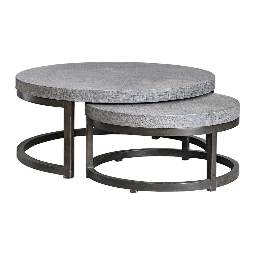 Javawood & Burlap Nesting Tables - Set of 2