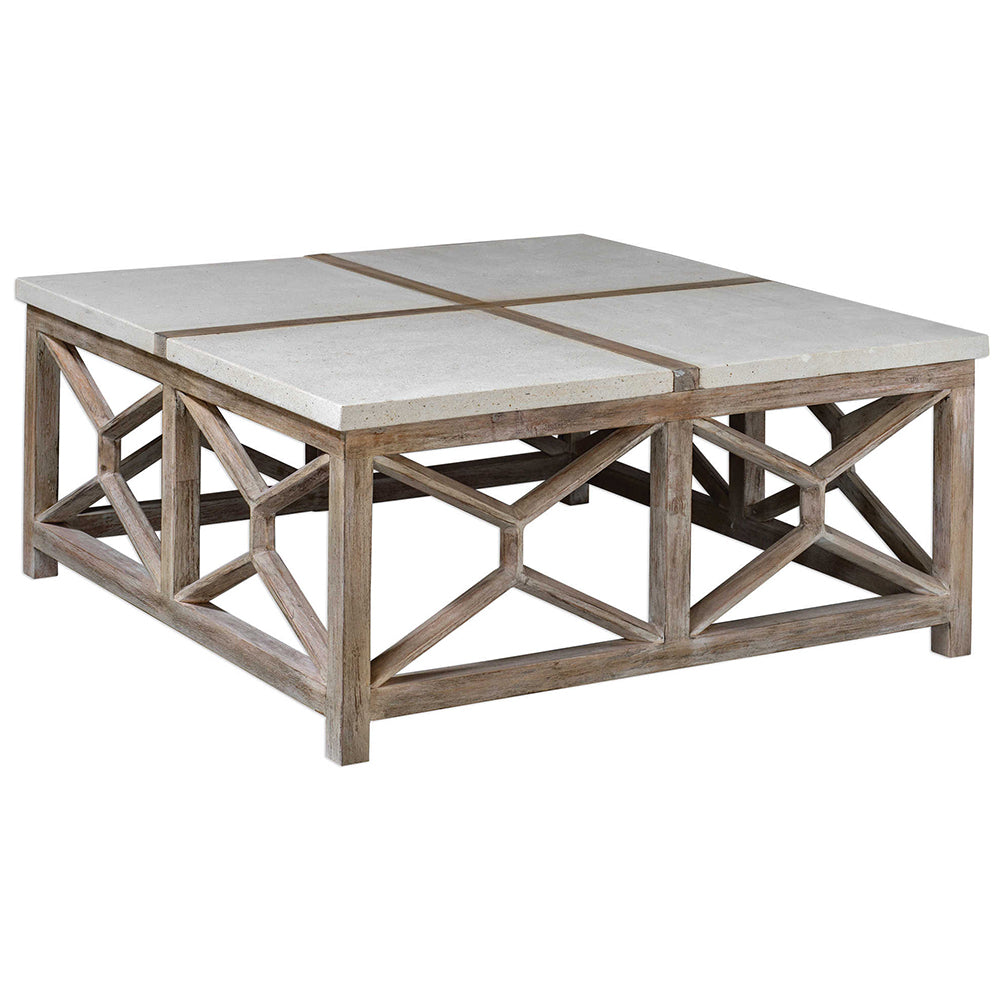 Geometric Coffee Table with Natural Limestone Top