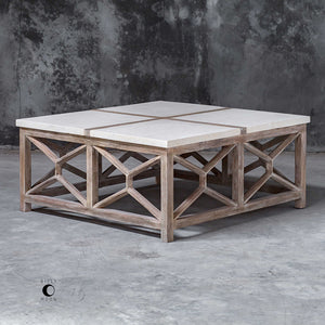 Geometric Coffee Table with Natural Limestone Top