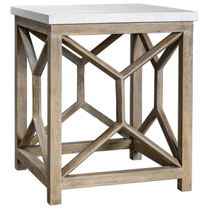 Geometric Accent Table with Natural Limestone Top