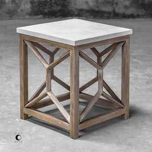 Geometric Accent Table with Natural Limestone Top