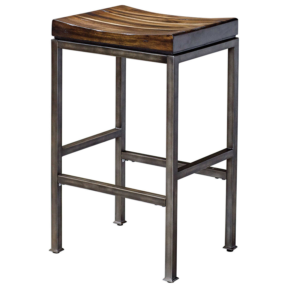 Industrial Bar Stool with Solid Hardwood Seat