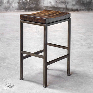 Industrial Bar Stool with Solid Hardwood Seat