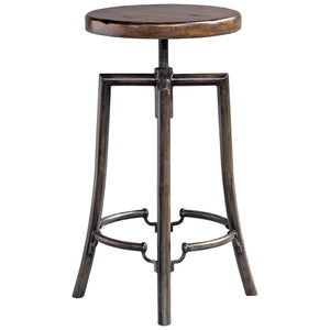 Industrial Round Bar Stool with Adjustable Hardwood Seat