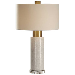 Concrete Column Table Lamp with Brushed Brass Details