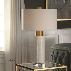 Concrete Column Table Lamp with Brushed Brass Details