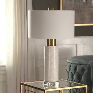 Concrete Column Table Lamp with Brushed Brass Details