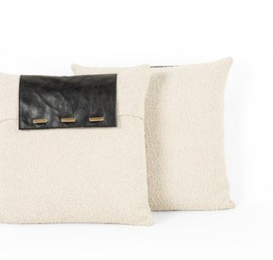 BOUCLE AND LEATHER PILLOW - KNOLL NATURAL
