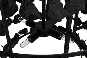 Vulcan Chandelier, Black Metal with Black Rocks