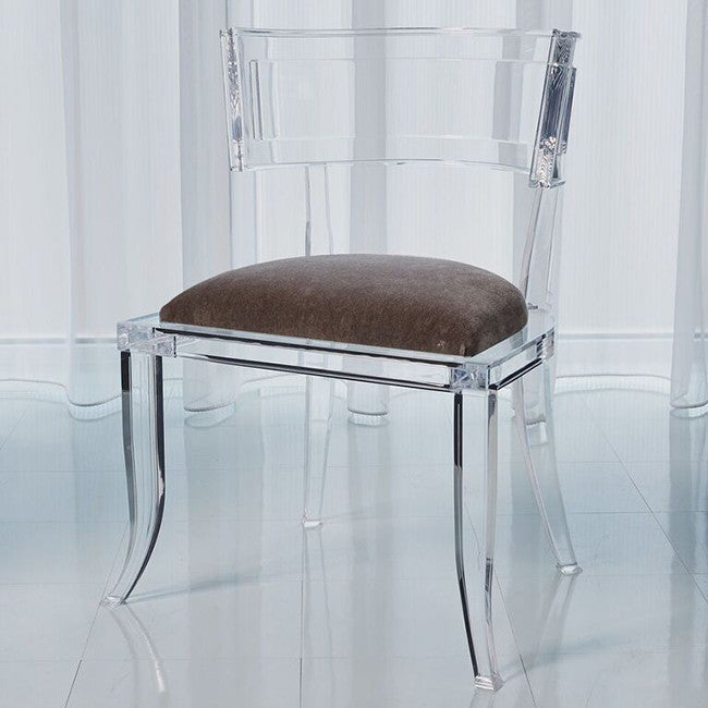 Clear Acrylic Curved Back Chair - Pewter Mohair Cushion