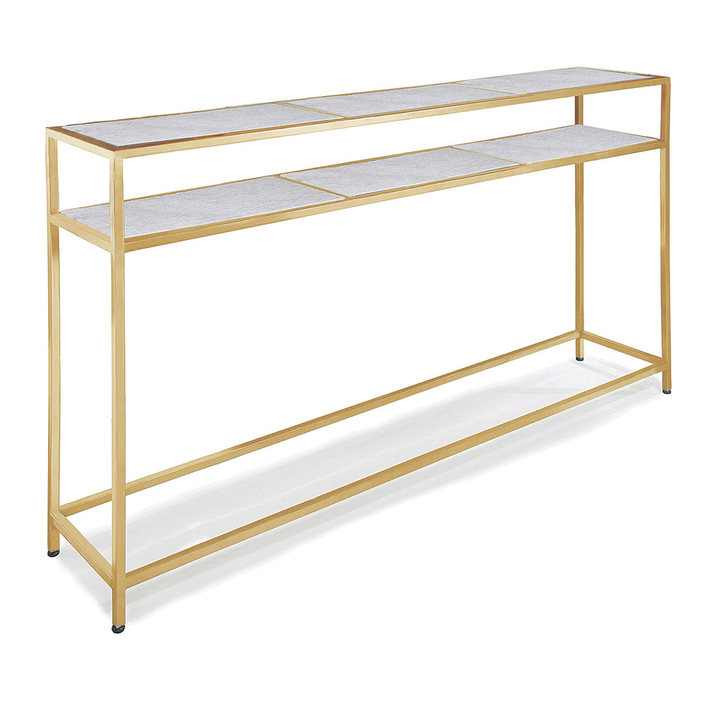 Regina Andrew Slim Console with Marble Shelves - Natural Brass