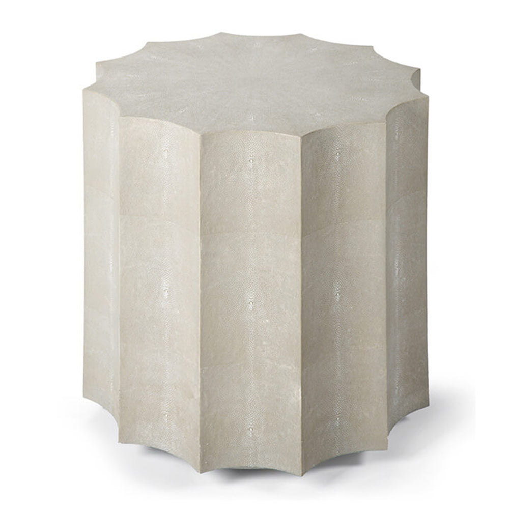 Regina Andrew Scalloped Column End Table – Ivory Faux Shagreen