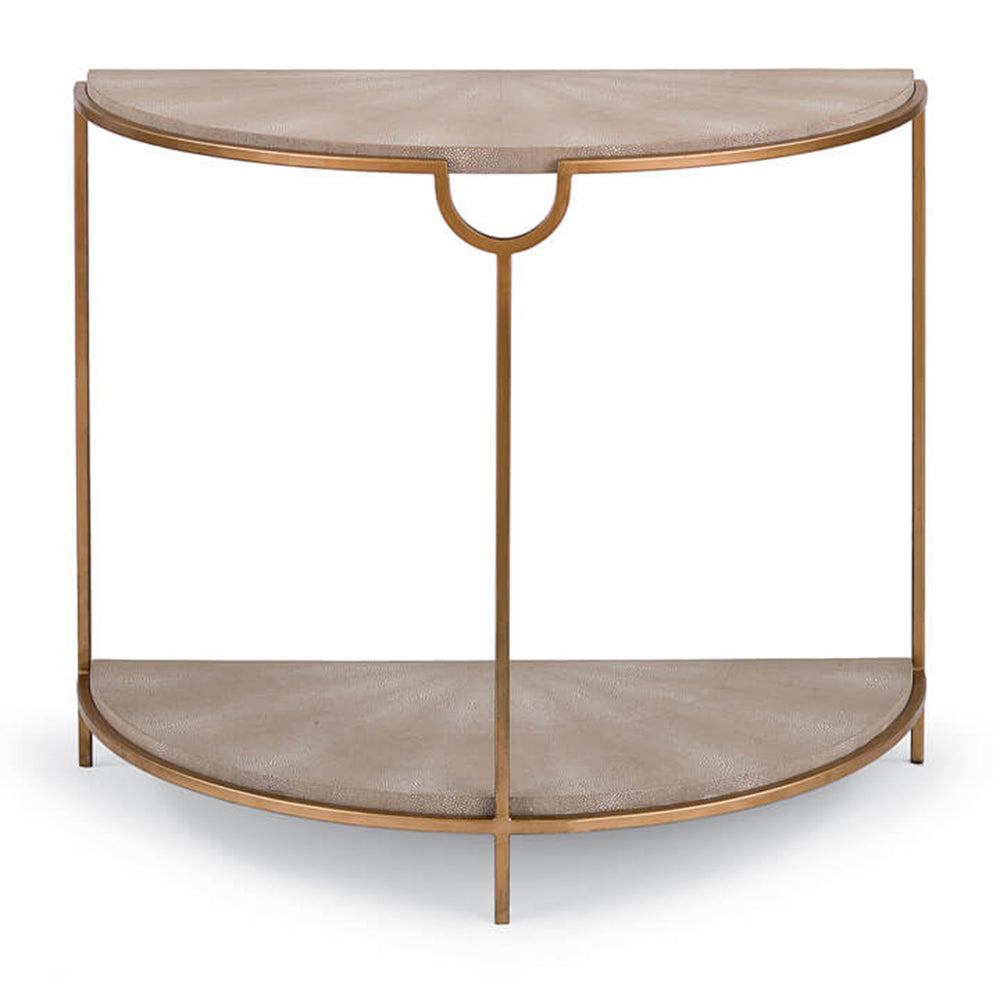 Regina Andrew Faux Shagreen Demilune Console - Ivory & Natural Brass