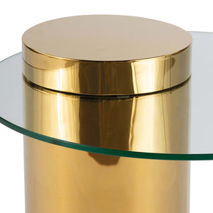 Regina Andrew Pedestal Floating Glass Side Table – Polished Brass