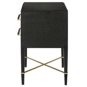 Currey and Company Black Lacquered Linen Two-Drawer Nightstand