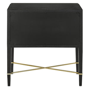 Currey and Company Black Lacquered Linen Two-Drawer Nightstand
